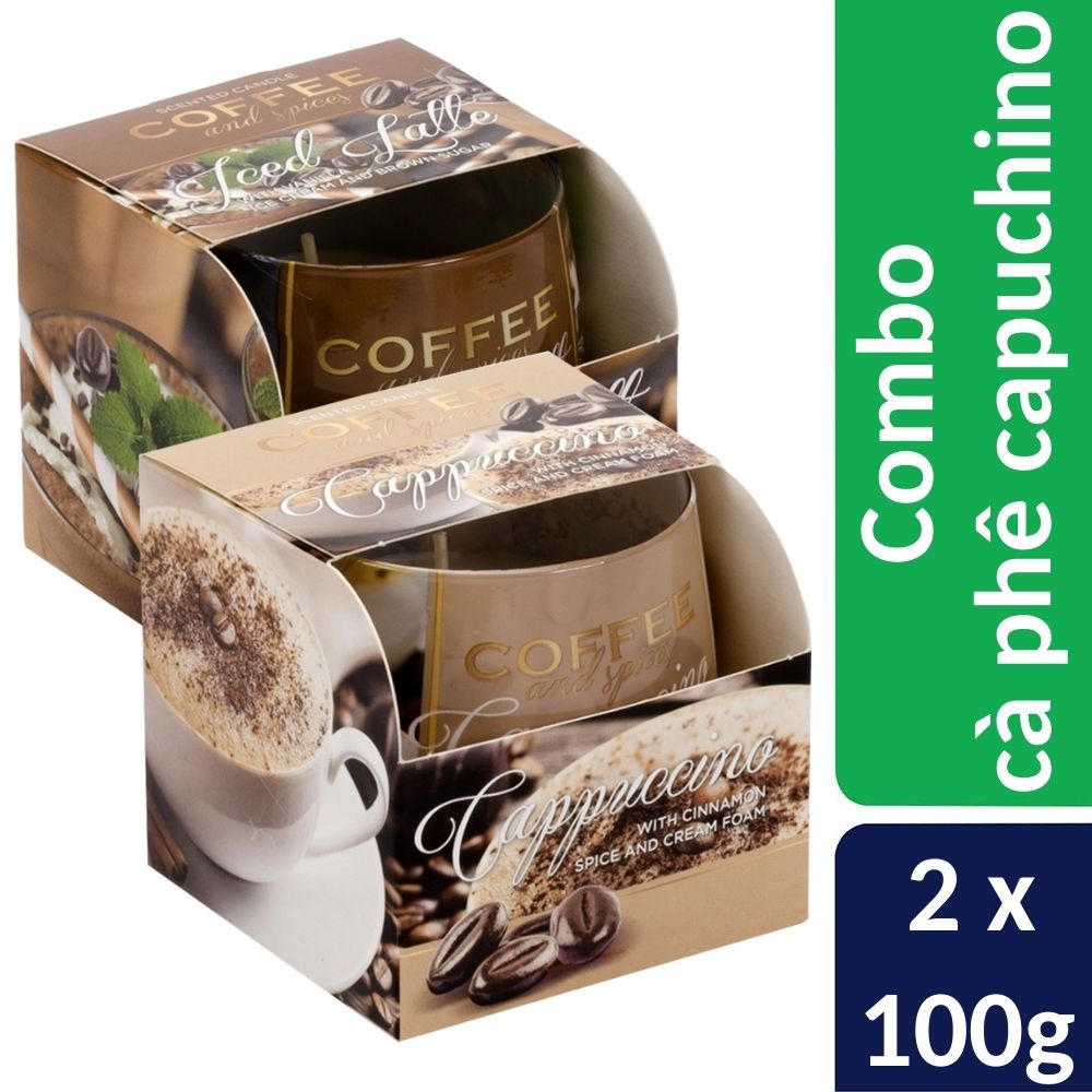 Combo 2 ly nến thơm Bartek nhập khẩu Châu Âu Coffee and Spices 100g - cà phê capuchino