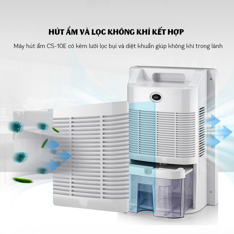 Máy hút ẩm lọc không khí CS-10E hiển thị nhiệt độ kèm điều khiển làm khô phòng 10-30m2