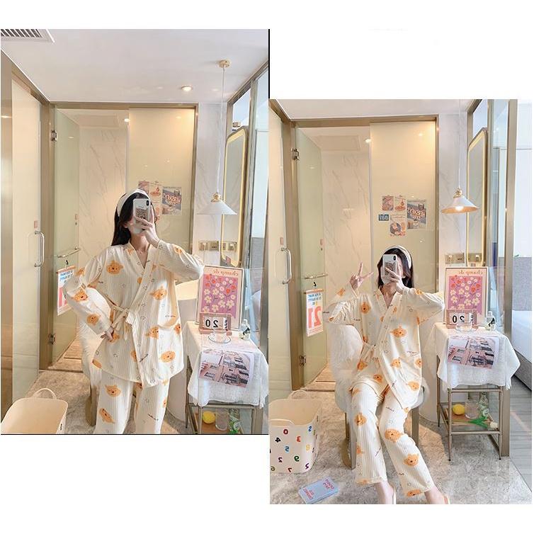 Bộ ngủ pijama kimono mặc nhà chất cotton tăm, đồ ngủ kimono cho bé và mẹ bầu