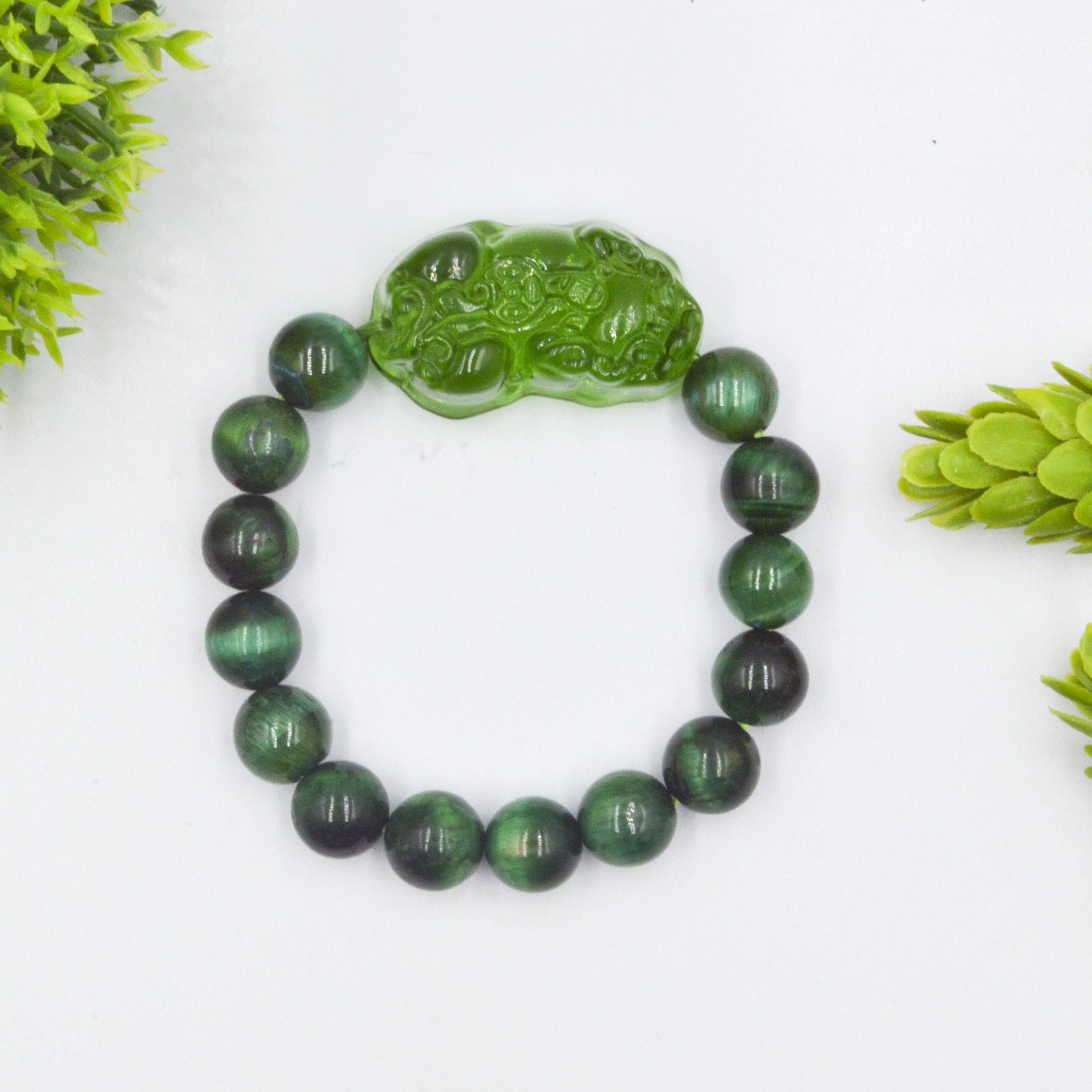 VÒNG TAY TỲ HƯU TOPAZ XANH LÁ PHỐI MẮT HỔ XANH LÁ NHIỀU KÍCH CỠ
