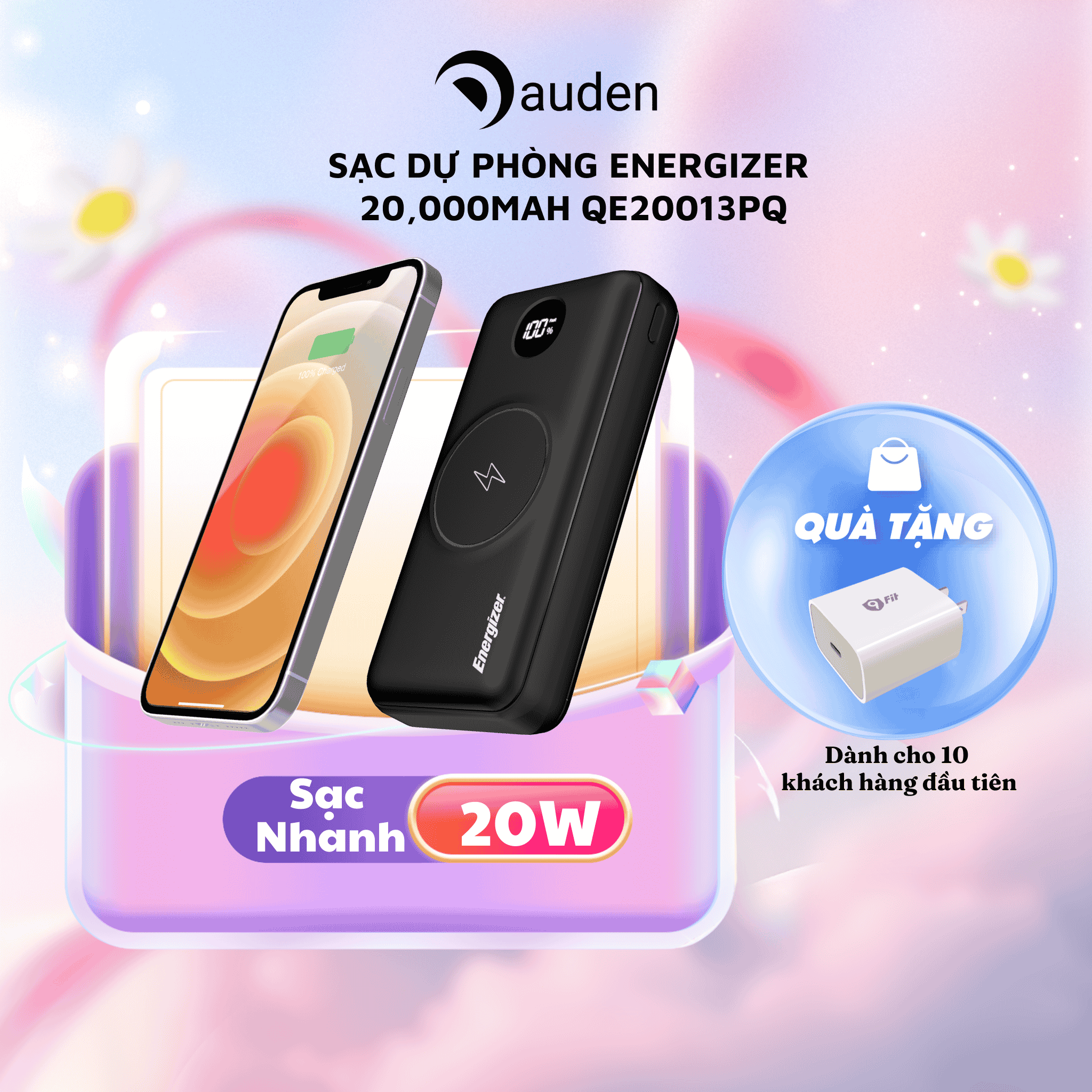 Pin dự phòng Energizer 20000mAh QE20013PQ - 3 cổng sạc tiện lợi, tích hợp sạc nhanh hai chiều - Hàng chính hãng
