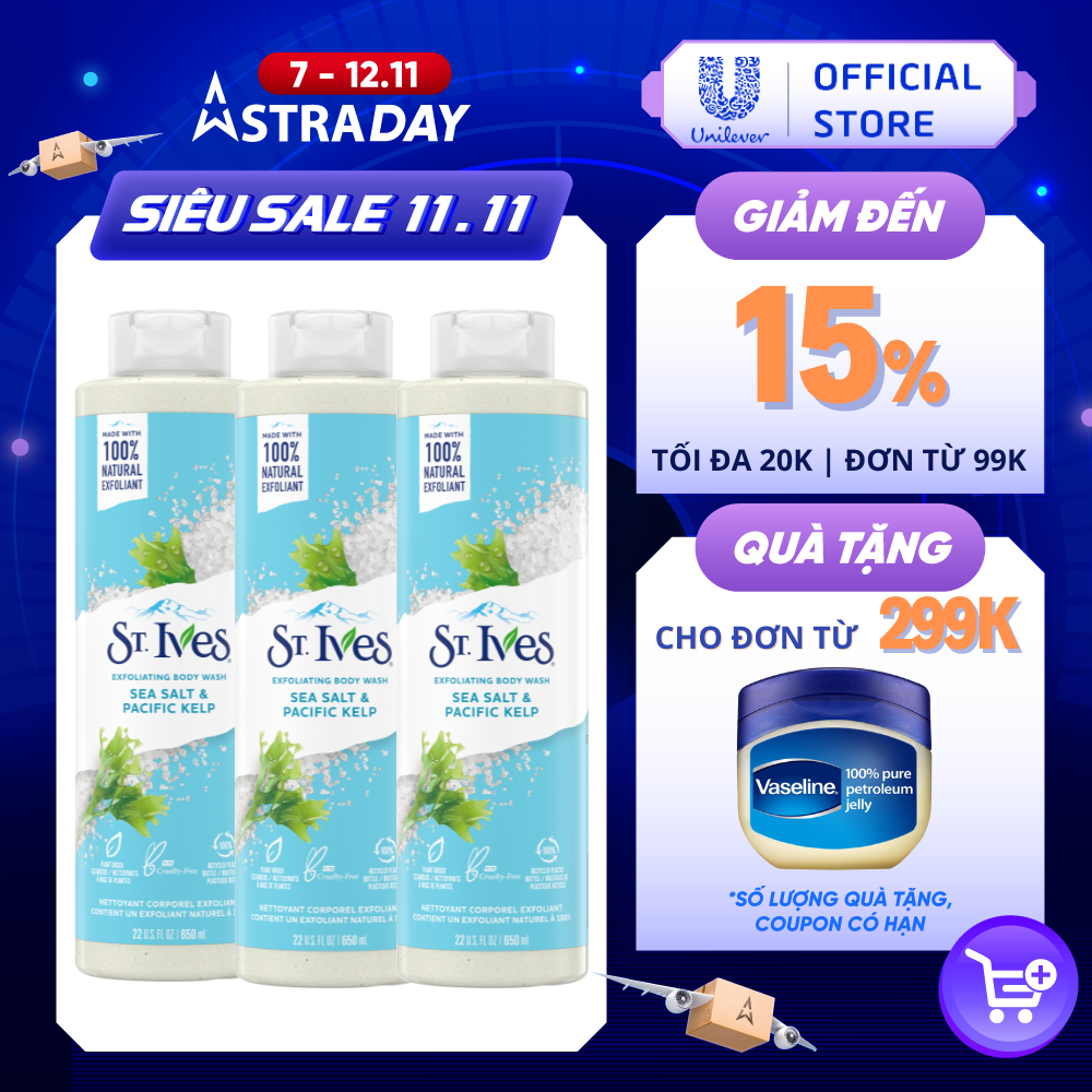 Combo 3 chai sữa tắm St.Ives Muối biển 650ml