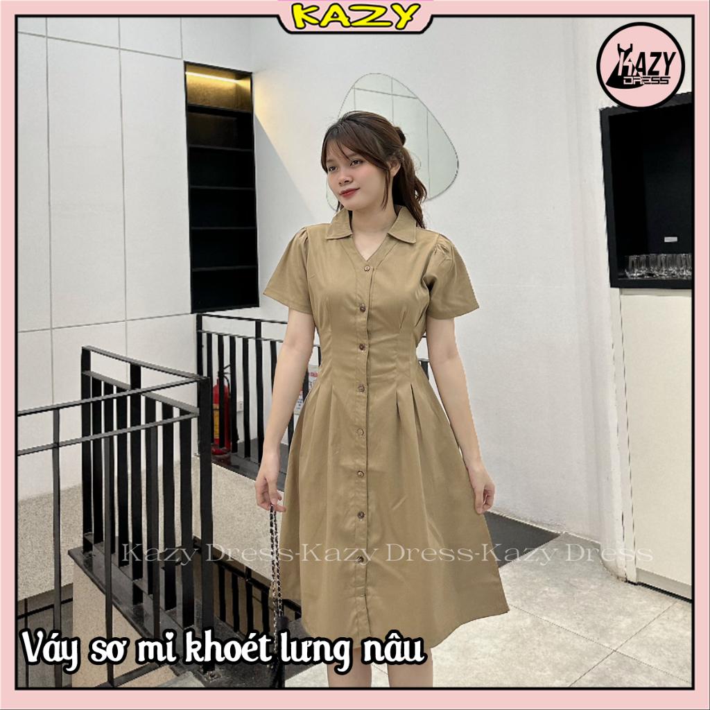 Đầm váy nữ cổ sơ mi basic dáng dài lưng chun chiết eo KAZY DRESS V033