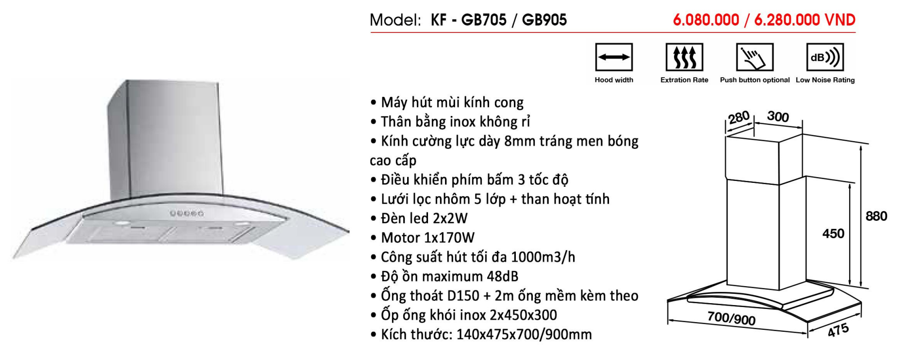 Máy hút khói, khử mùi KAFF KF-GB705 - Sản phẩm chính hãng