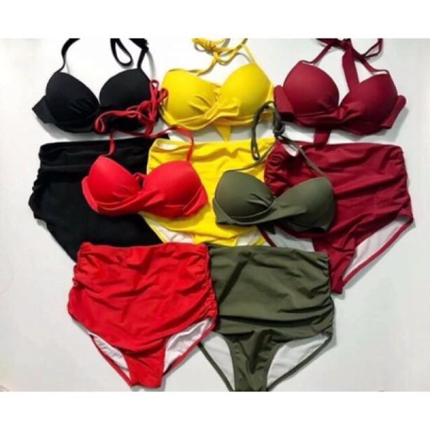 Bikini - Bộ bơi áo gọng không nơ, quần cạp cao (nhiều màu) - Eva Shop - Che khuyết điểm và tôn dáng cực tốt