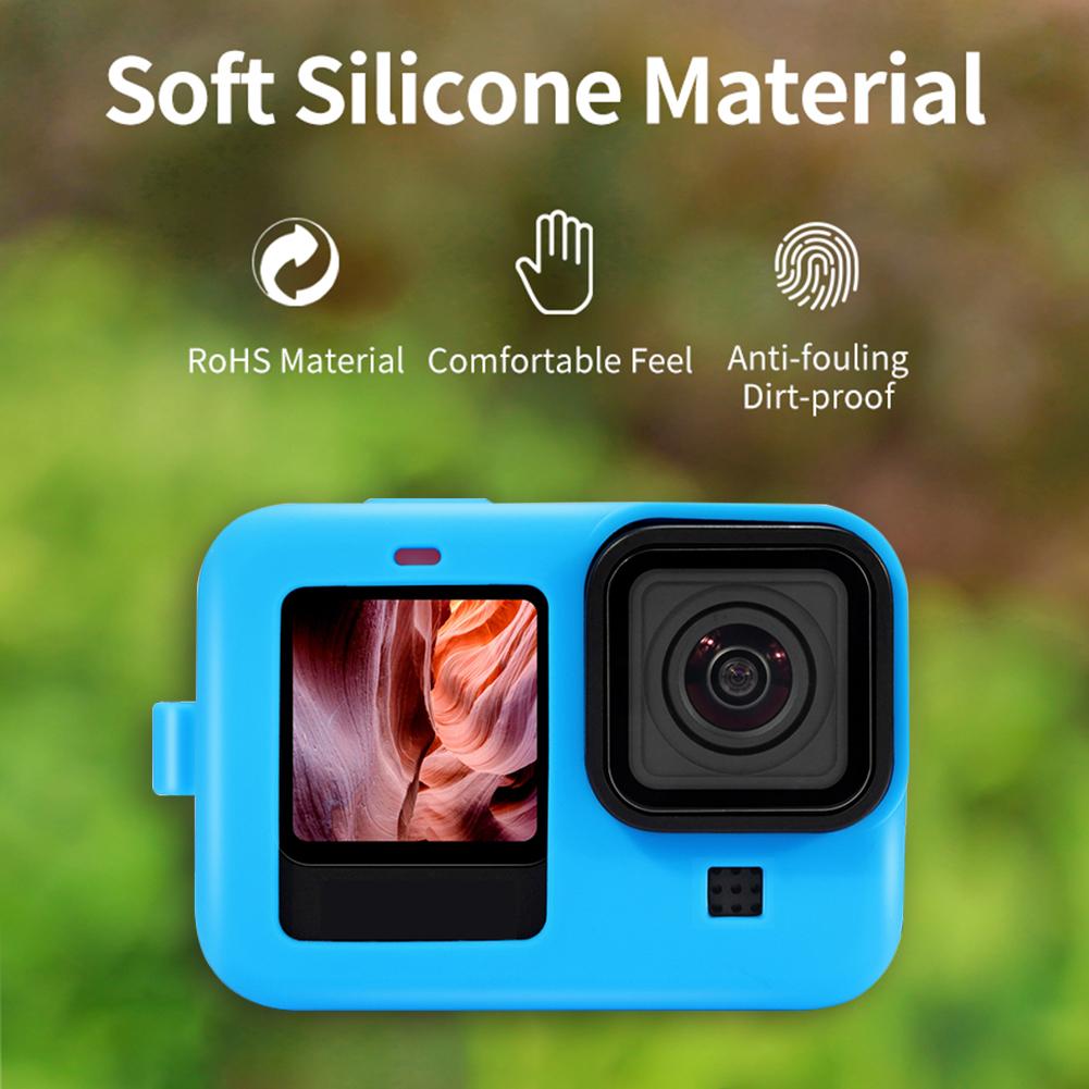 Bảo vệ bảo vệ silicone Bảo vệ vỏ toàn bộ vỏ cho GoPro Hero 9 Tay áo thể thao Khung nhà ở với dây buộc nắp ống kính