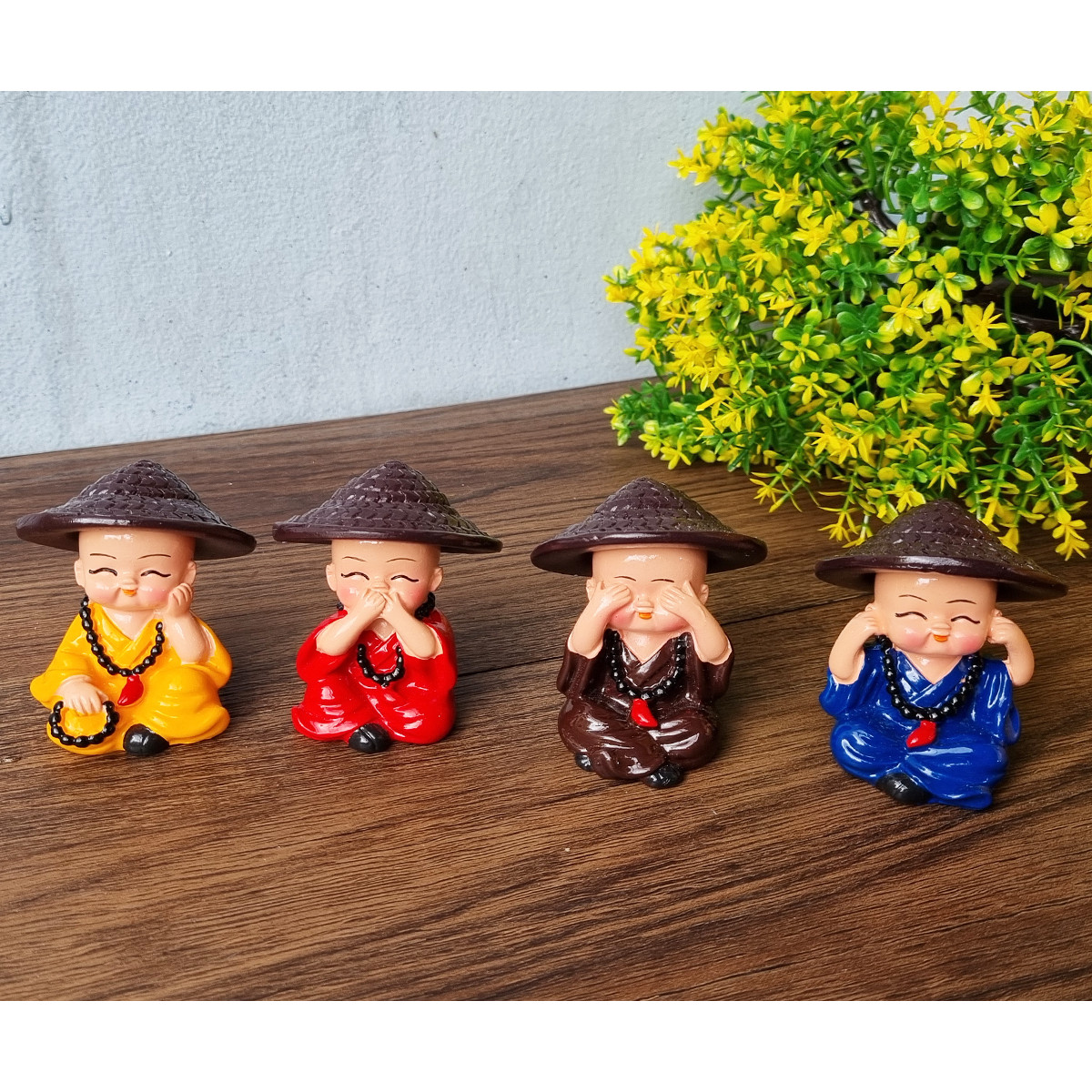 Bộ 04 chú tiểu Tứ Không - đeo chuỗi đội nón cối dễ thương