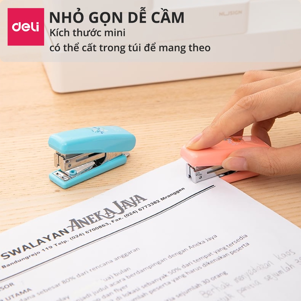  Dập ghim 10 Deli - Kèm 1000 ghim - Xanh, vàng, trắng, hồng - 1 cái E0254