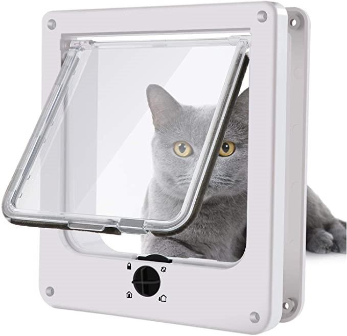 Cat Flap, Cửa Pet Nam Châm Có Khóa Xoay 4 Chiều Cho Mèo, Mèo Con Và Mèo Con, Phiên Bản Nâng Cấp - Kích Thước Bên Trong: 19.5 x 18 x 5.5cm