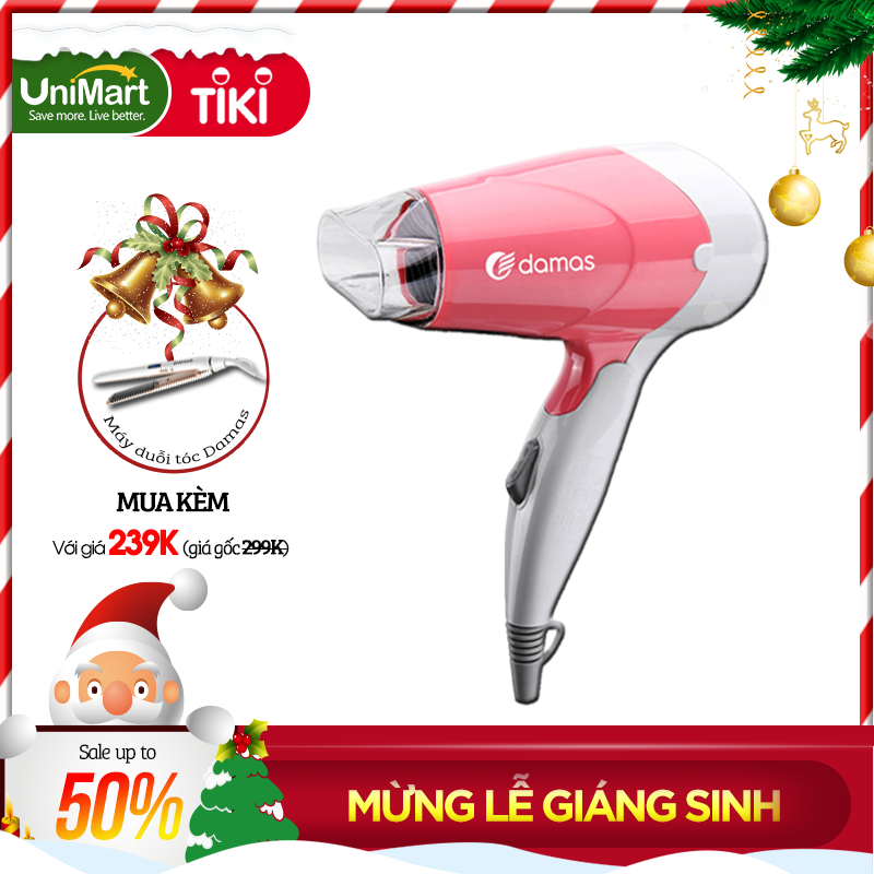 Máy Sấy Tóc Hairdryver Tạo Kiểu Đa Năng Tiện Lợi Nhỏ Gọn Damas - Thiết Kế Mới Gập Gọn Tay Cầm - Màu Hồng - Hàng Chính Hãng