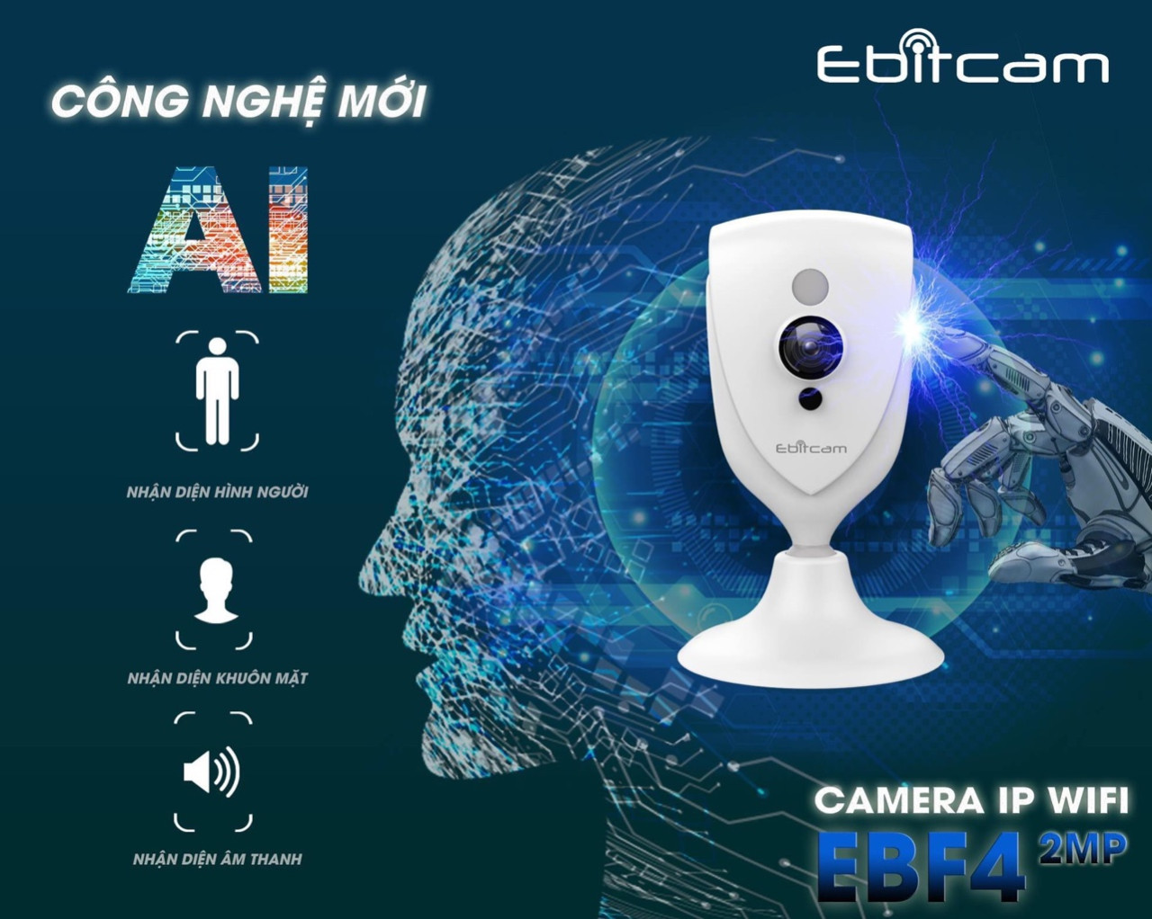 Camera Ip Wifi Ebitcam EBF4 2.0MPx Full HD 1080P + Thẻ Nhớ 16GB - Hàng Chính Hãng