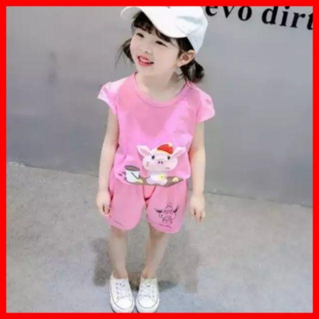 Bộ cotton bé gái hình heo con