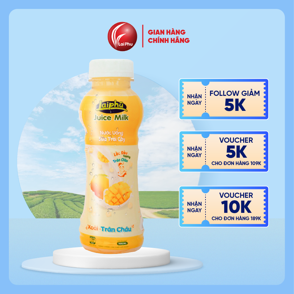 Sữa Trái Cây Xoài Trân Châu Lai Phú Chai 300ml - Thùng 24 Chai