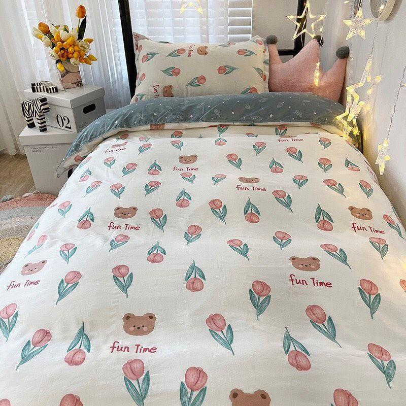 Bộ chăn ga gối cotton poly Hoa Nhí 2022. Chăn ga phong cách Hàn Quốc QUY Bedding