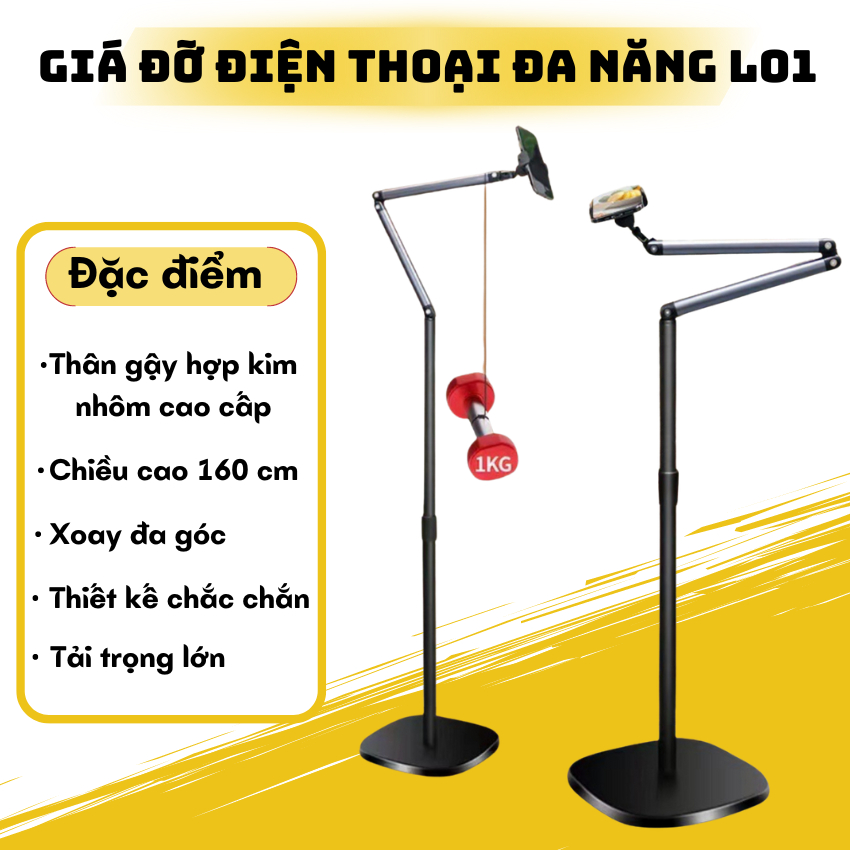 Giá đỡ điện thoại đa năng L58 - Gậy livestream, chụp ảnh, quay vlog chất liệu hợp kim nhôm cao cấp 160 cm - Hàng chính hãng