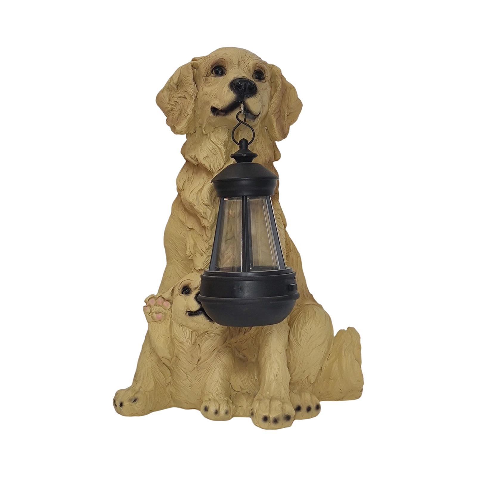 Resin Figurine Hanging Lantern Yard Lamp Solar Lights Garden Dogs Statue