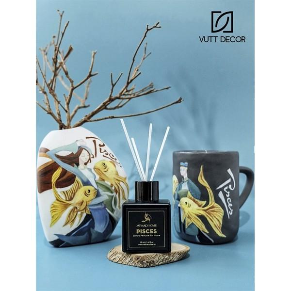 Bình gốm Sỏi Đá Trơ Vơ - Vẽ tay Cung Hoàng Đạo - Song Ngư/Pisces