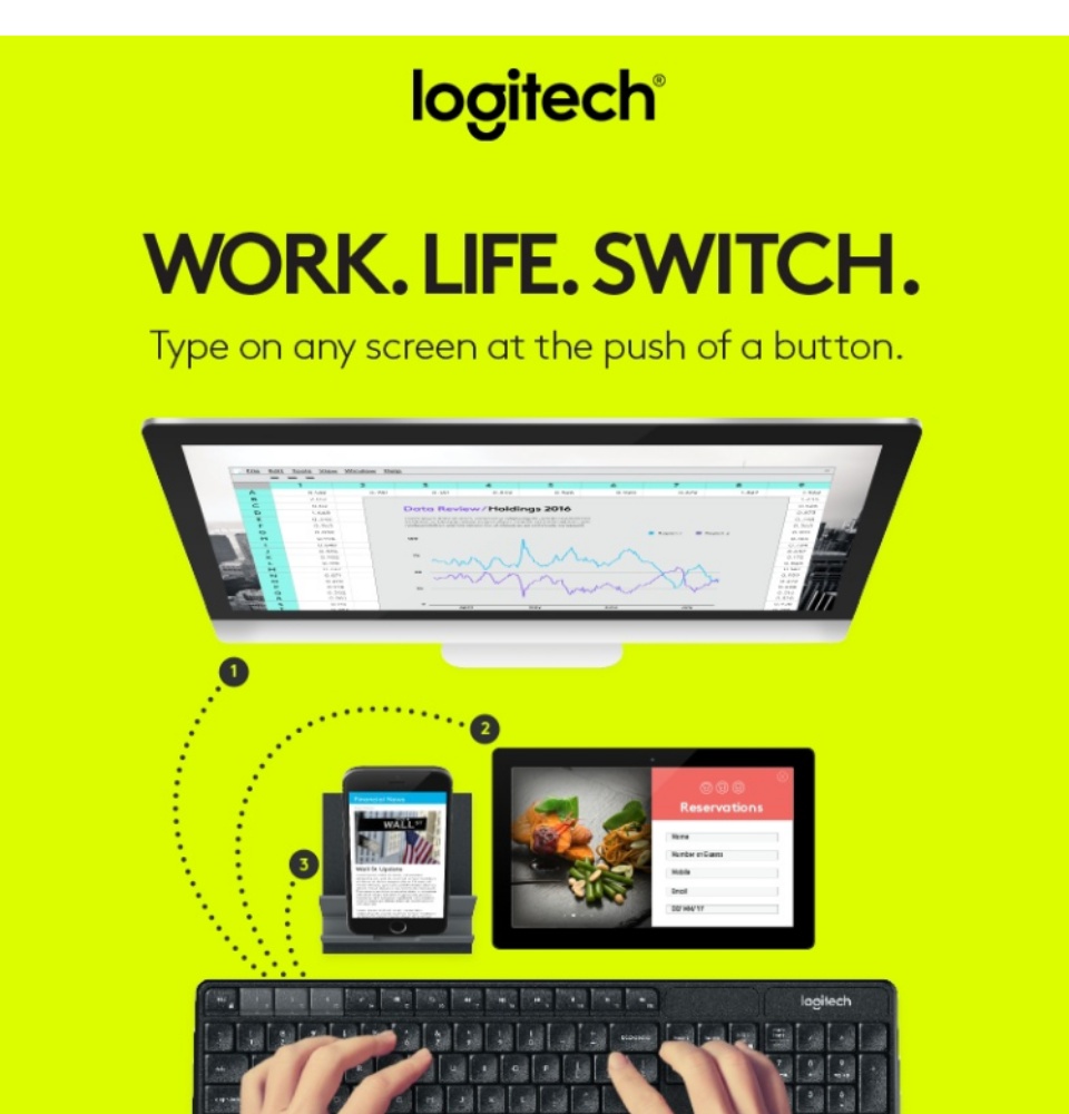 Bàn phím không dây Logitech K375s có kèm giá đỡ linh hoạt - USB Unifying, Kết nối 3 thiết bị, phím gõ thoải mái không ồn, phù hợp Laptop/Điện thoại/Tablets