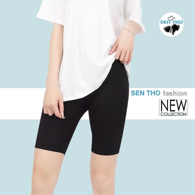 Quần Legging Nữ Ngố Đùi Lửng Cạp Chun Màu Đen Chất Thun Co Giãn 4 Chiều Mặc Ôm Dáng Trẻ Trung Năng Động