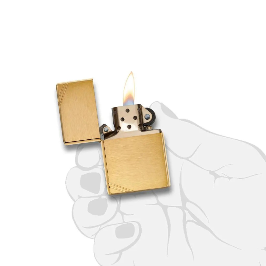 Zippo - Vintage With Slashes Brushed Brass Chính Hãng 240 - Bật Lửa Vỏ Đồng Thau Thiết Kế Chặt Góc Cổ Điển