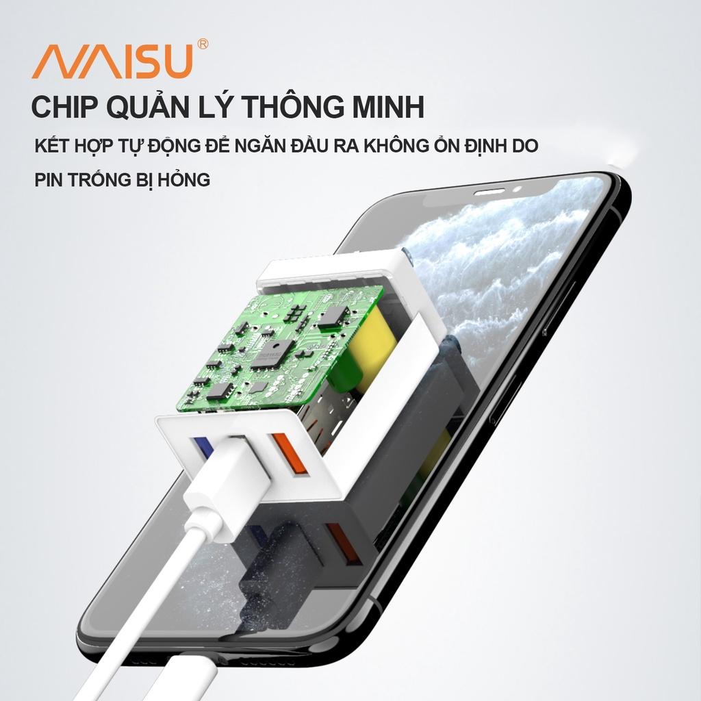 Bộ sạc nhanh, Naisu 3 cổng USB, cáp sạc tùy chọn, hỗ trợ đệm điện thoại IOS Android, NS-3U ID – 1815 - Hàng nhập khẩu