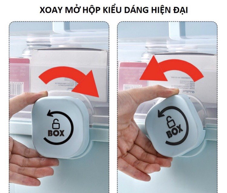 Hộp đựng thuốc gia đình thiết kế 3 tầng với nhiều ngăn tiện lợi dễ dàng sắp xếp các dụng cụ y tế, bông gạc, đồ dùng nhỏ lặt vặt dễ dàng gấp gọn cầm đi mọi nơi, chất liệu nhựa PP cao cấp chống va đập