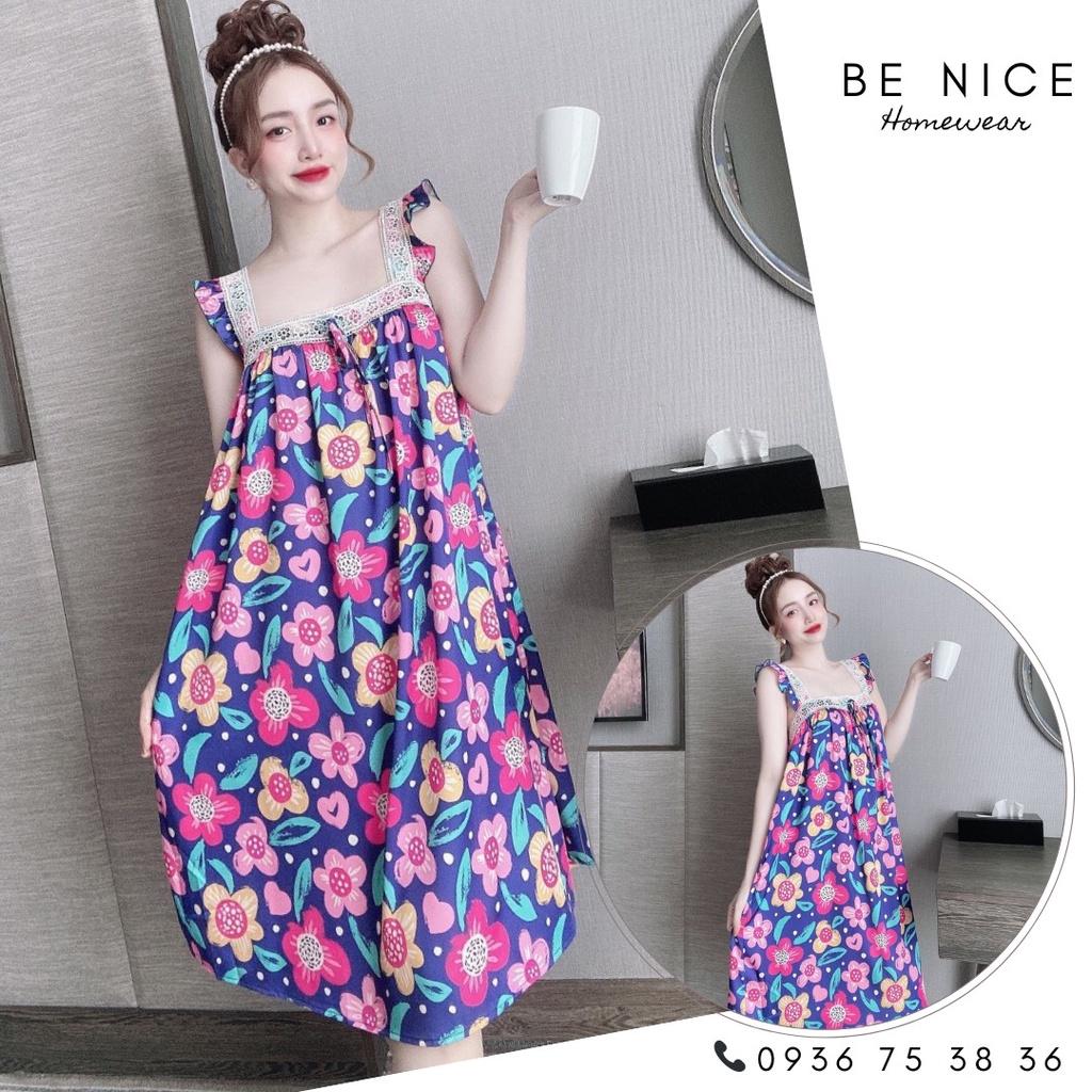 Váy mặc nhà cổ vuông phối ren họa tiết xinh xắn cho nàng nhà Be Nice Homewear