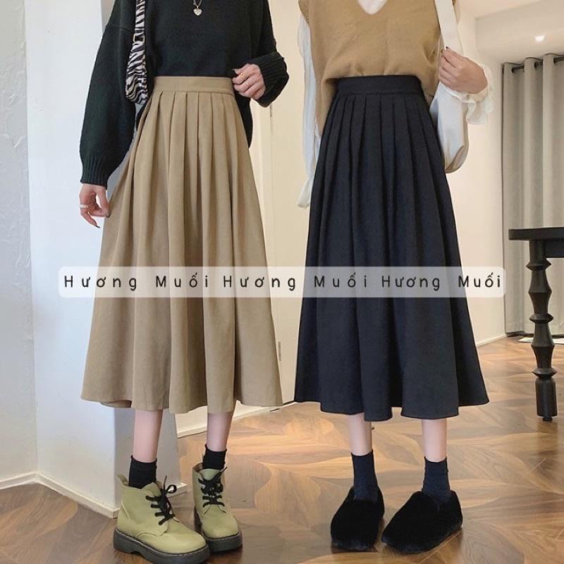Chân váy trơn vintage xếp ly to xoè - mã 22001