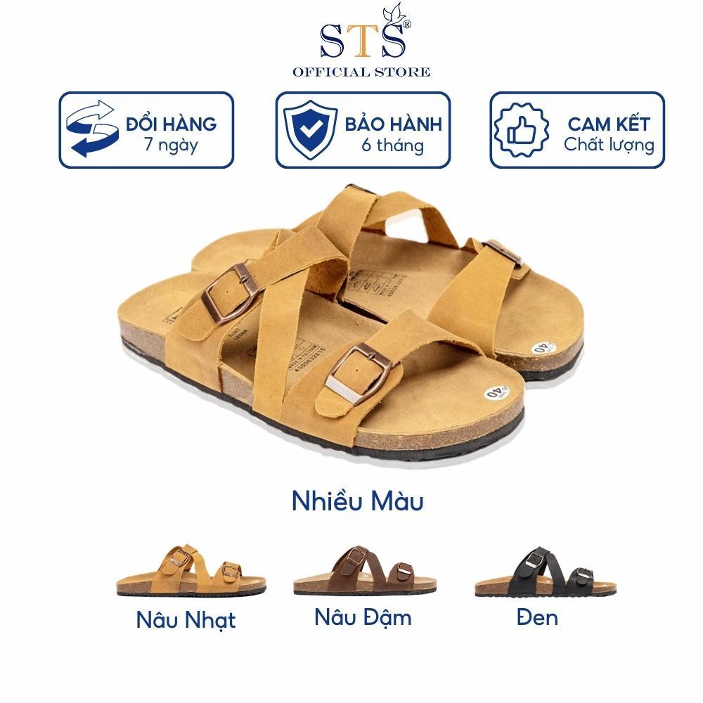 Dép Birken Unisex Nam Nữ Dep quai ngang chéo đế trấu bánh mì thấp DA BÒ THẬT NGUYÊN TẤM siêu bền chống nước nhẹ ST25