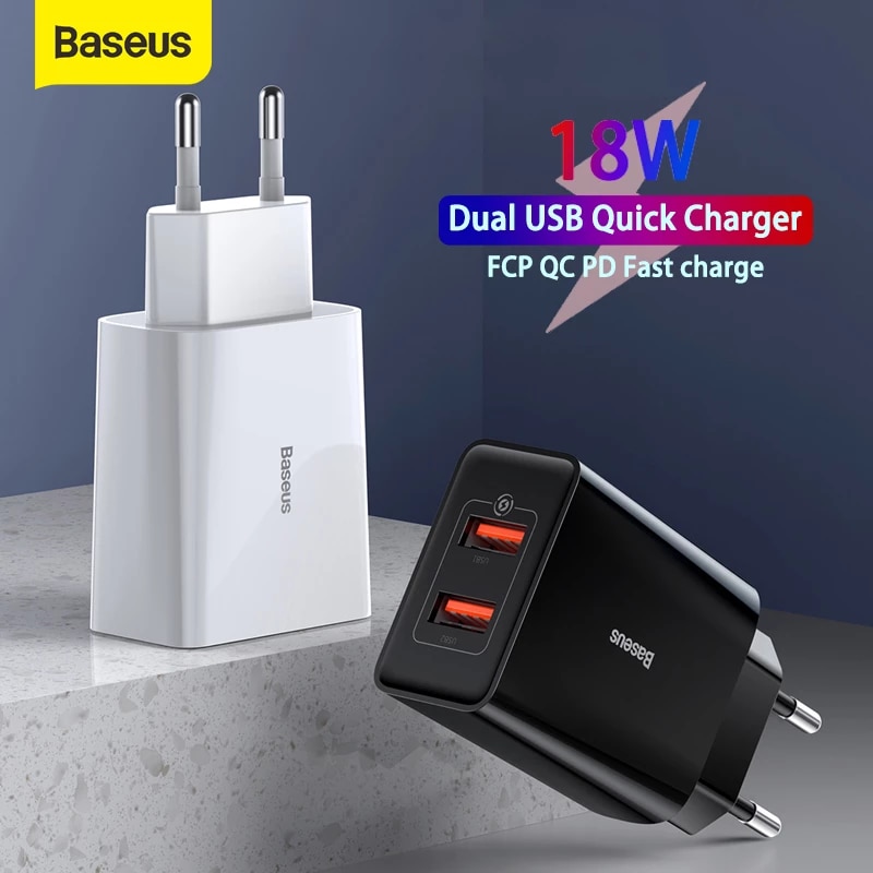 Cóc củ sạc nhanh 18W 2 cổng USB Type A hiệu Baseus Speed Mini hỗ trợ sạc nhanh 3A chuẩn Quick Charging 3.0 trang bị chip sạc công nghệ BPS - hàng nhập khẩu