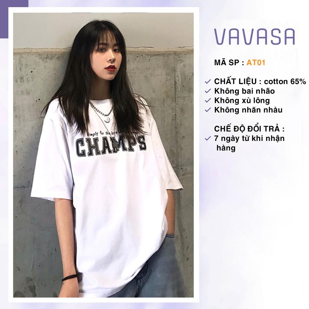 Áo thun nữ áo phông nữ unisex form rộng tay ngắn in hình chữ champ cổ tròn VAVASA AT01
