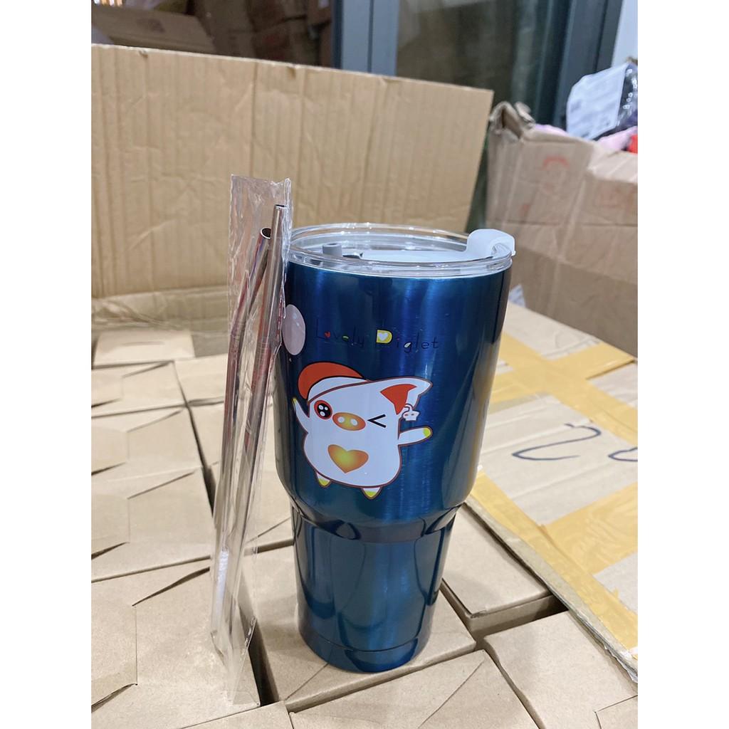 Ly Giữ Nhiệt 900ml Mẫu Inox Kèm Túi Đựng Và Ống Hút