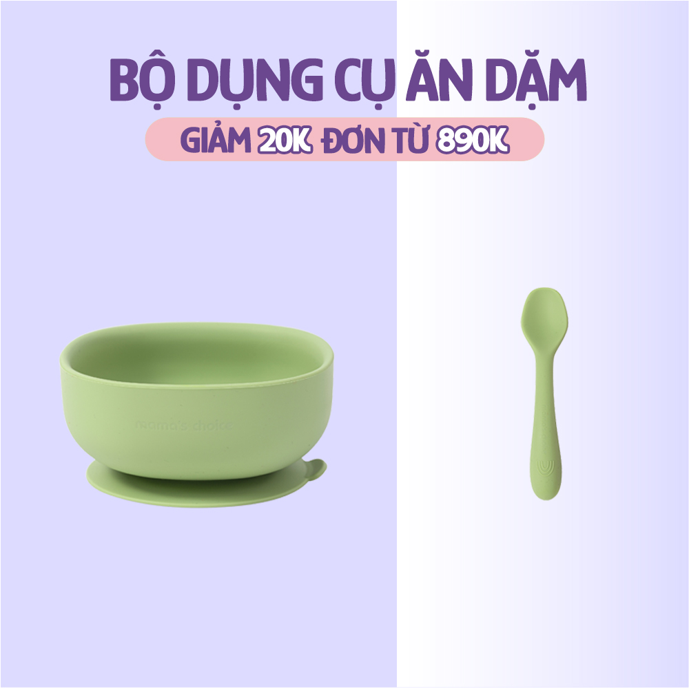 Bộ Ăn Dặm Cho Bé Thương Hiệu Mama's Choice, Combo Ăn Dặm Bát-Khay-Yếm-Thìa-Cốc Silicone Cao Cấp