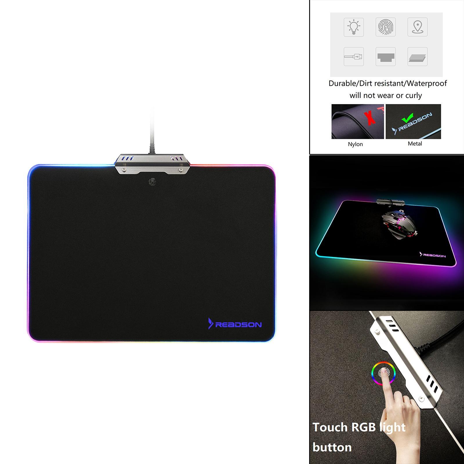 Metal Gaming Mouse Pad Anti-Slip Mouse Mat with Backlit for Office Home