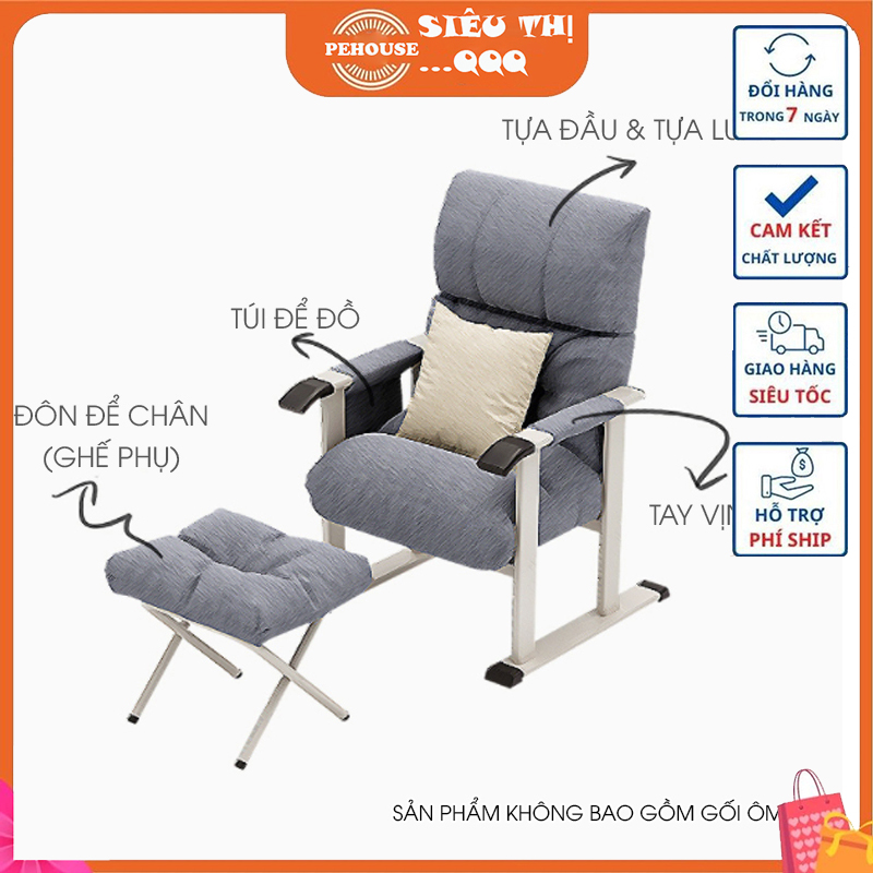 Ghế làm việc đọc sách ngả lưng kèm đôn để chân QB38 - Hàng chính hãng