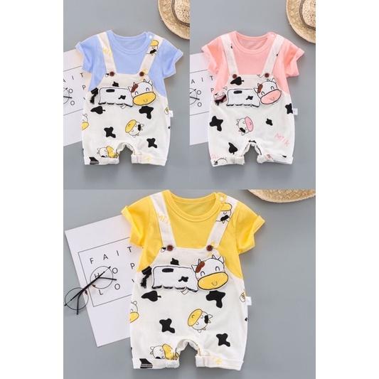 Body yếm liền đùi hình con bò sữa chất cotton cho bé trai và bé gái cute - yếm liền thân bò sữa sơ sinh - áo quần trẻ em