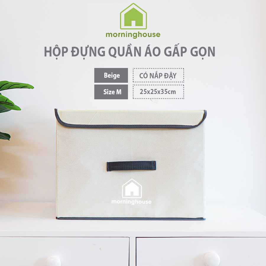Combo 2 hộp đựng đồ gấp gọn có nắp đậy Màu kem- Morning House - Gấp gọn di chuyển tiện lợi