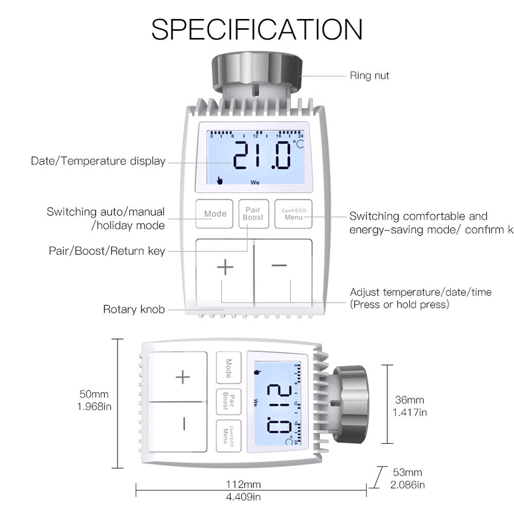ZigBee/BT Radiator Thermostat Heating Temperature Controller Temperature Control Gauge Thermostatic Radiator Valve Intelligent Mobilephone APP Control Voice Control