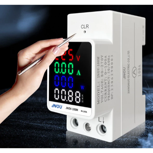 Đồng hồ, công tơ điện tử 6 thông số 100A/220V (A,HZ,Cos phi,V,W) có nút reset gắn thanh ray, Tủ Điện