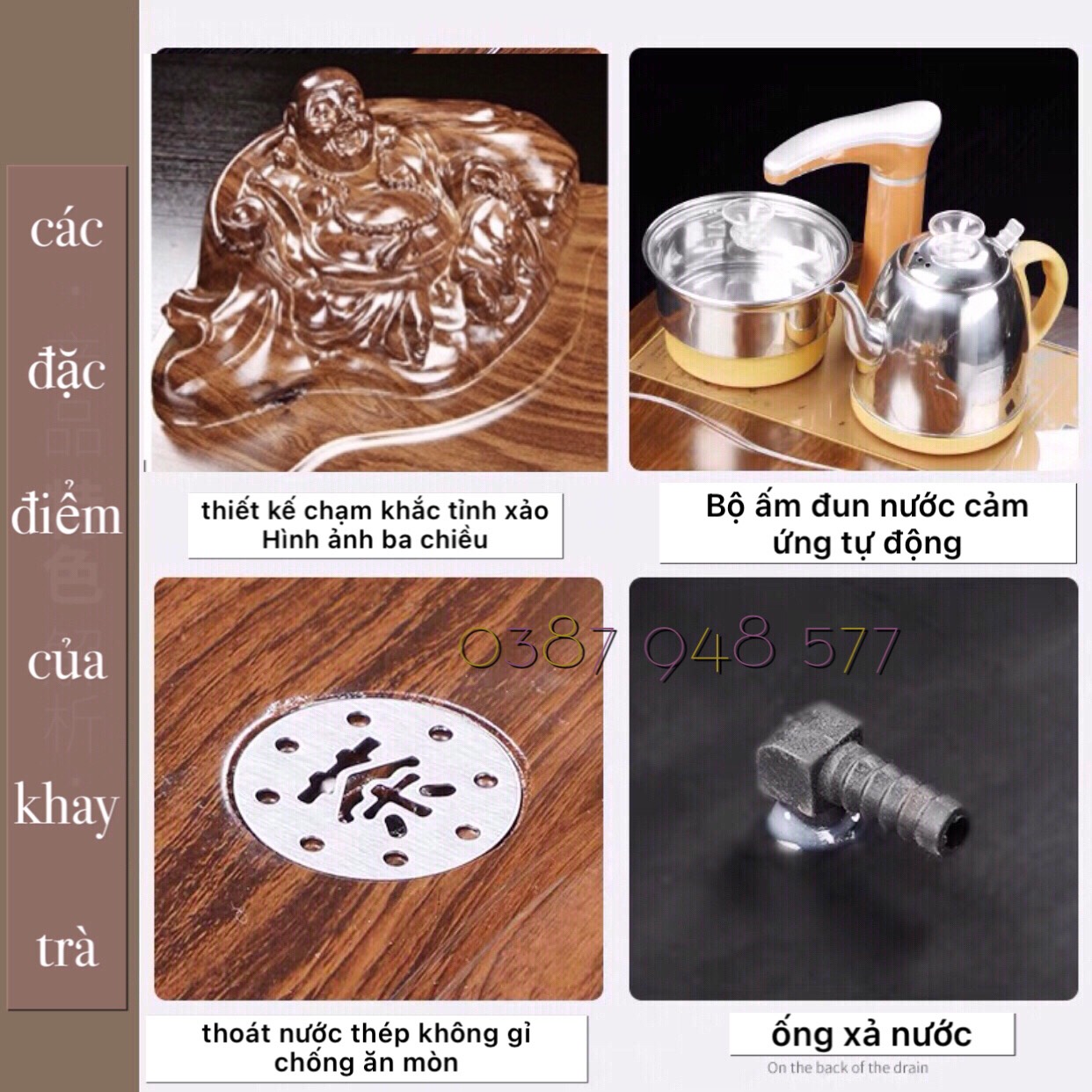 Bàn trà điện gỗ đa năng tự động ,phật di lặc 0917 ,Bếp đun nước inox cảm ứng thông minh kèm ấm chén trà đạo độc lạ gốm sứ tuỳ chọn ,sản phẩm bao gồm một bộ như hình