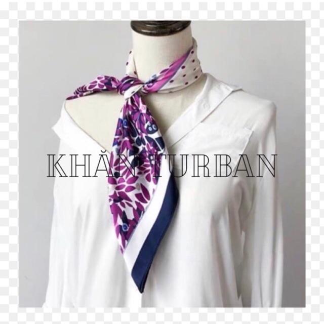 Khăn turban lụa vuông choàng cổ size 70x70cm thanh lịch phong cách nữ tính đa năng dùng làm áo yếm in hoa lá
