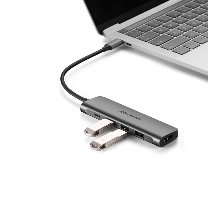 Hub USB Type-C ra 4 cổng USB 3.0 hỗ trợ cổng USB-C cấp nguồn chính hãng Ugreen 50980 cao cấp