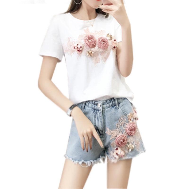 Set Áo Thun Nữ Ngắn Tay Và Quần Short Denim In Hình One Piece