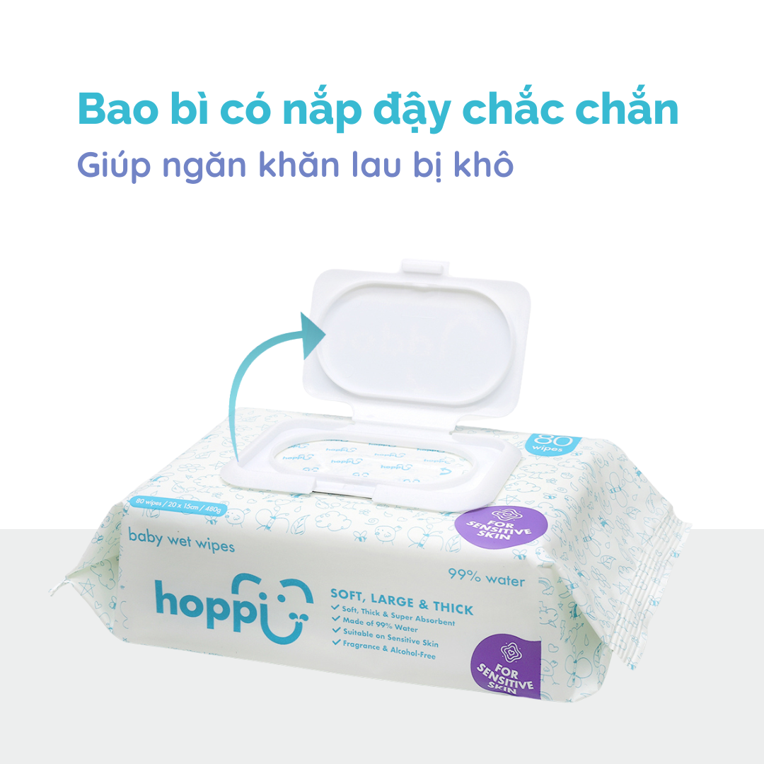 Khăn giấy ướt Hoppi không cồn không mùi giành cho bé