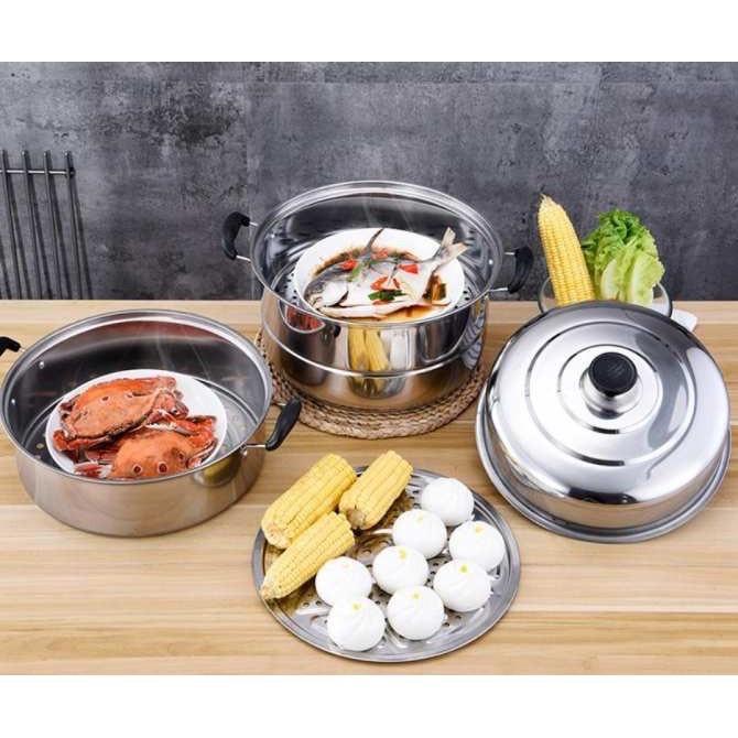 Nồi Hấp Inox Đa Năng 3 TẦNG 28CM Dùng Cho Cả Bếp Từ Và Bếp Ga