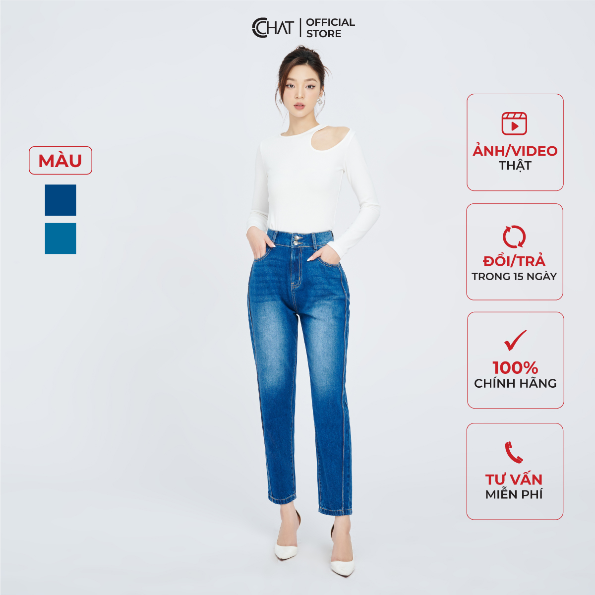 Quần Jeans Nữ  Dáng Baggy Cạp 2 Khuy Phong Cách Trẻ Trung Cá Tính 13GDJ2001BH