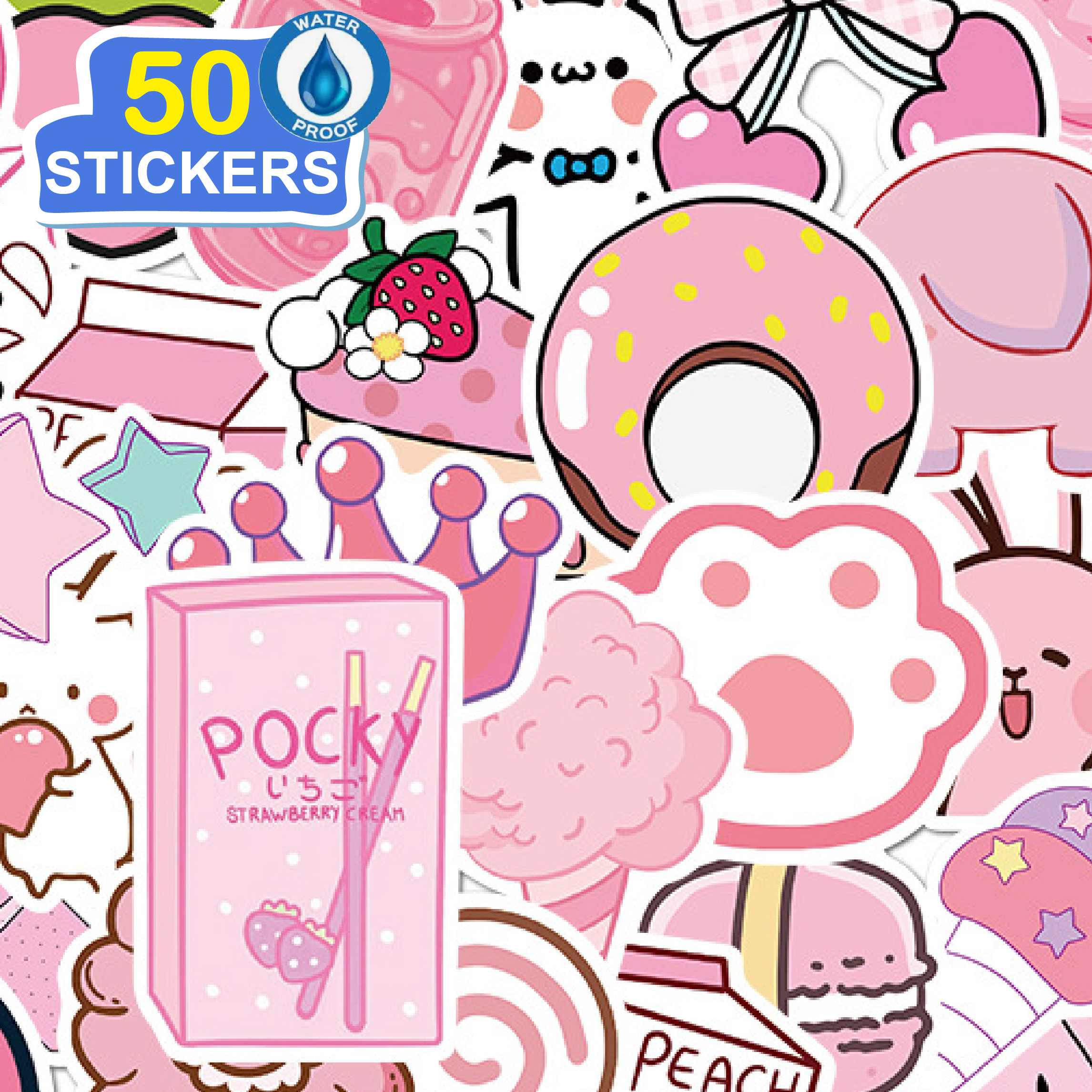 50 Stickers Cô gái màu hồng -Giấy Hình dán dễ thương hoạt hình trang trí laptop, điện thoại, ipad, cốc nước, sổ tay, vali du lịch, scooter, ván trược - Chống thấm nước