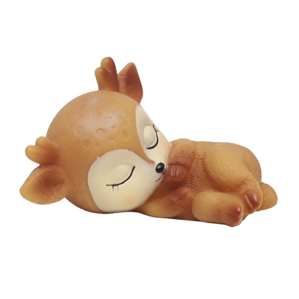 4pcs Deer Figurines Toy Kawaii Sleeping Animal Baby Decor Silicone Ornament