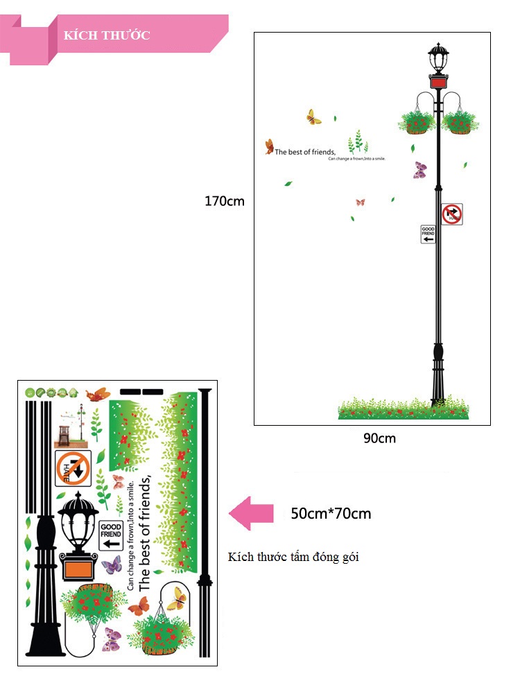 Decal dán tường cột đèn dễ thương AmyShop DKN092