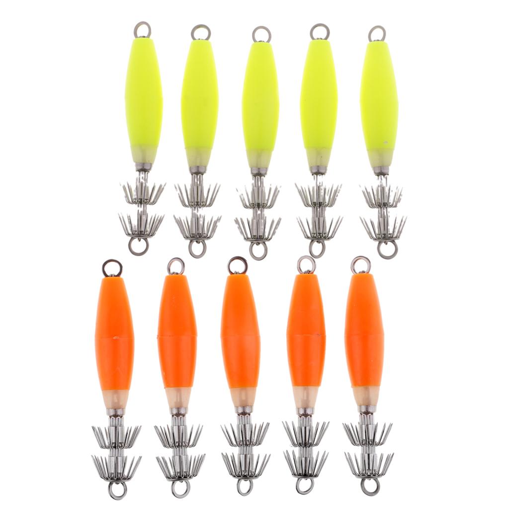10pcs Squid Jig Hard Fishing Lure Saltwater Bass Jig Hooks Shrimp 10cm/3.9''